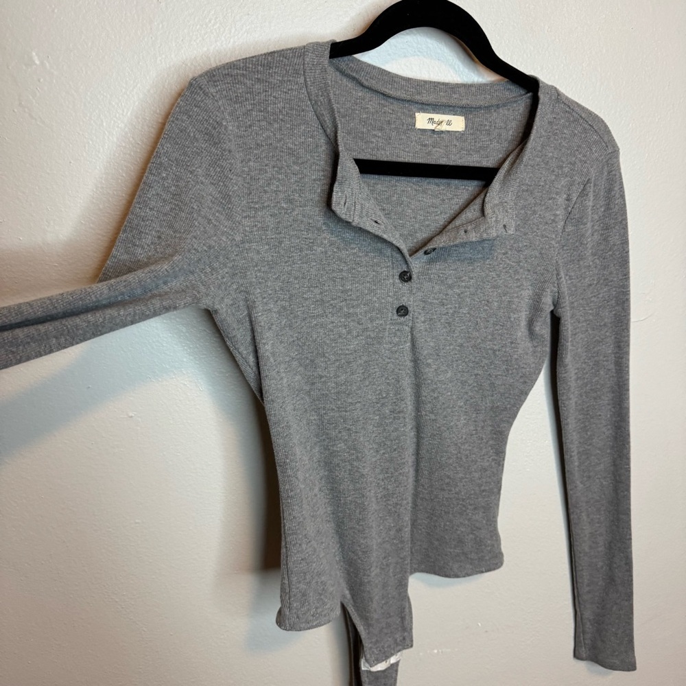 Madewell Gray Long-Sleeve Ribbed Henley Bodysuit - Picture 6 of 12